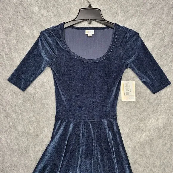 Brand NEW LuLaRoe Nicole XXS Dress‎ Dark Blue Velvet - Picture 2 of 9